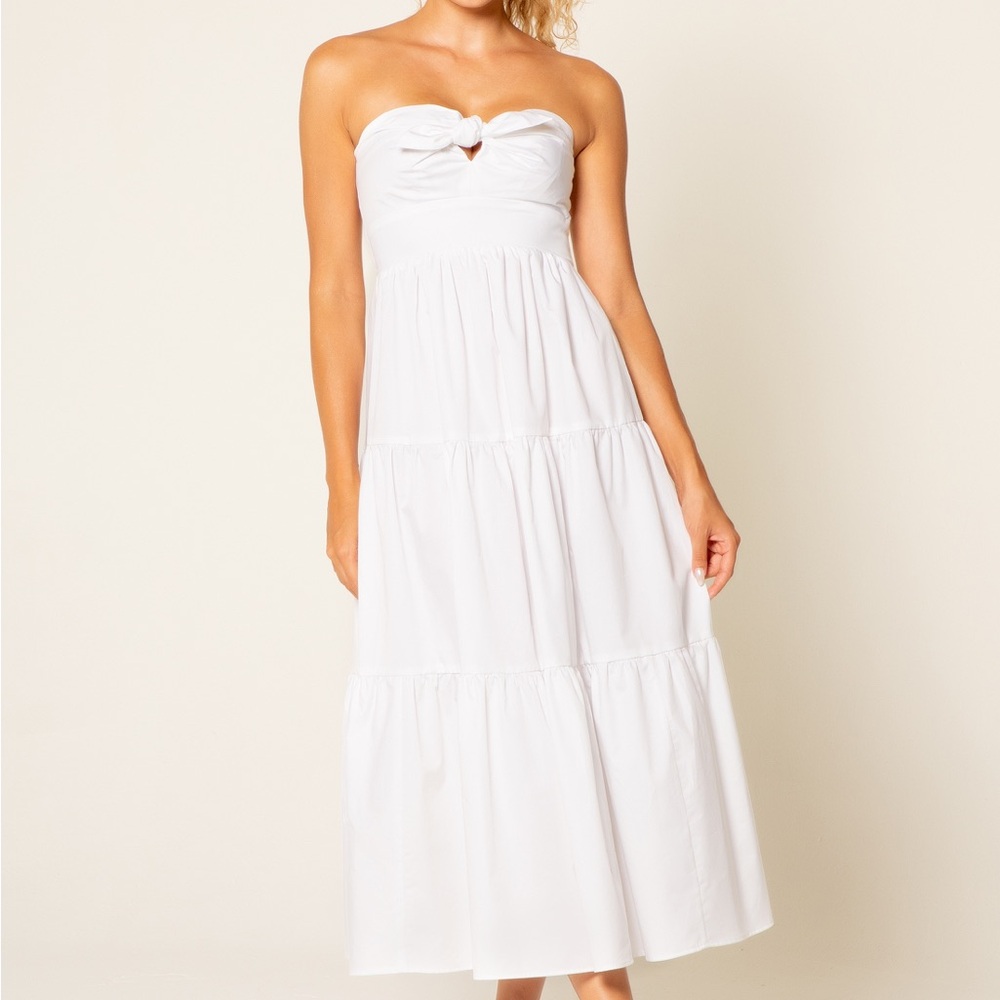 White Strapless Maxi Dress by Lavender Brown